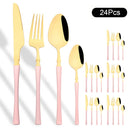 Axyaa 24Pcs Pink Gold Stainless Steel Cutlery Set - Western Flatware Tableware