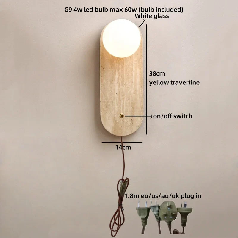 Axyaa Wabi Sabi LED Wall Lamp Yellow Travertine Stone Kitchen Bathroom Stair Light