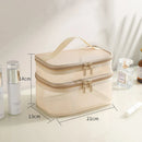 Axyaa Mesh Travel Cosmetic Bag, 2 Layer Toiletry Organizer for Women, Large Capacity Makeup Storage