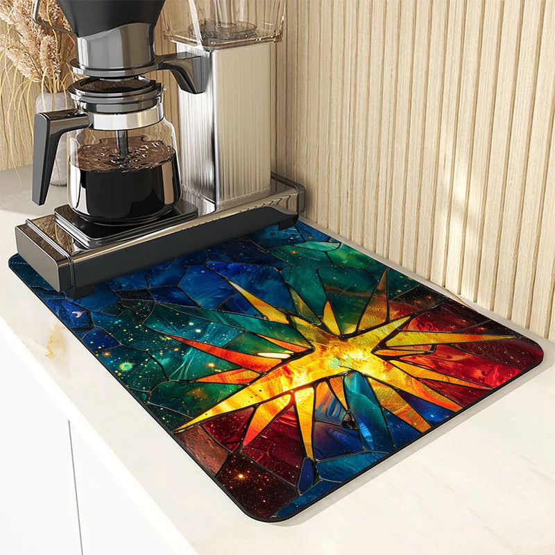 Kitchen Draining Mat Geometric Figures Quick Dry Bathroom Drain Pad by Axyaa