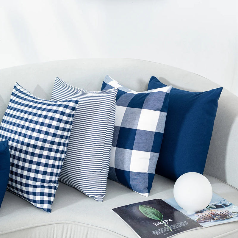 Axyaa Checkered Stripe Pillowcase Blue Series 45x45cm Home Office Decor