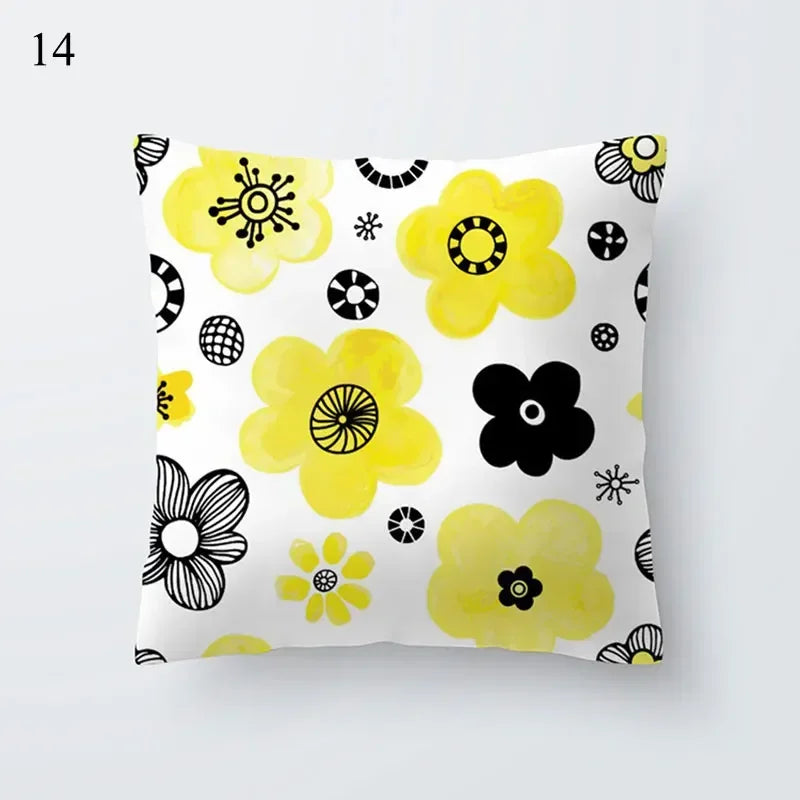 Axyaa Yellow Geometric Print Cushion Pillowcase - 45x45cm