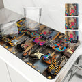 Axyaa Vintage Guitar Coffee Cup Drying Mat - Non-Slip Absorbent Diatoms Kitchen Counter Drain Mats