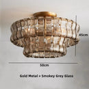 Axyaa Modern Grey Glass Chandelier, Ceiling Mounted Oval Lighting Fixture for Living Room