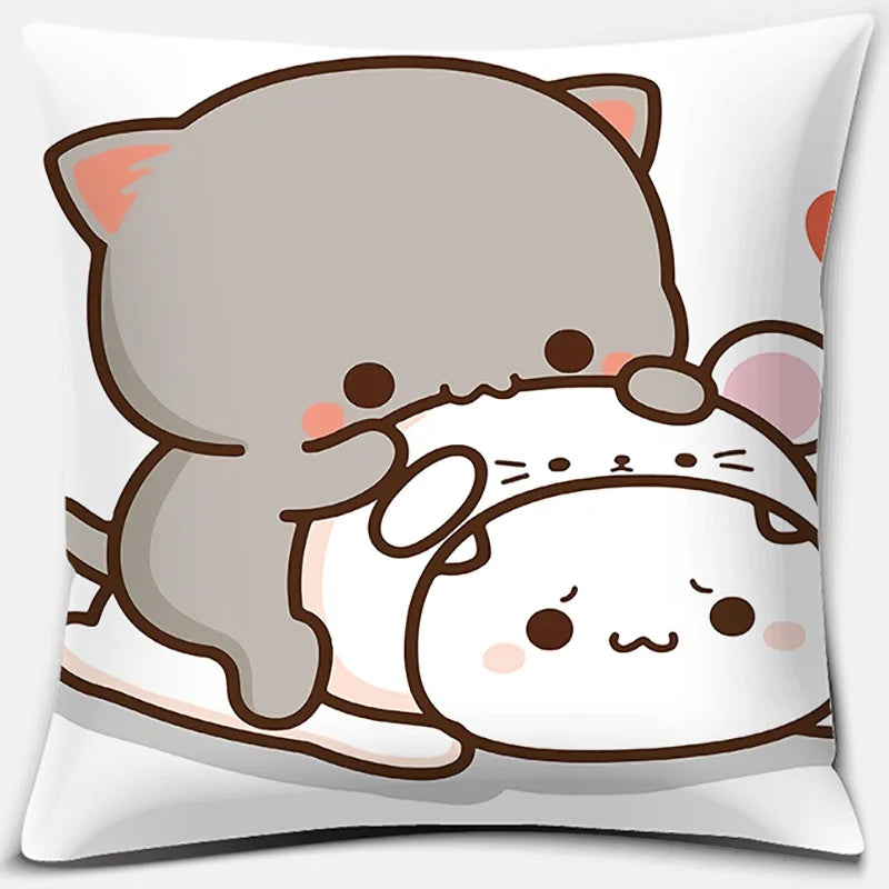 Cute Mocha Mochi Peach Cat Pillowcase for Sofa and Car Decor, Home by Axyaa, 45x45cm