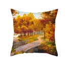 Axyaa Autumn Gold Red Forest Plush Cushion Cover: Vintage Oil Painting Pillowcase