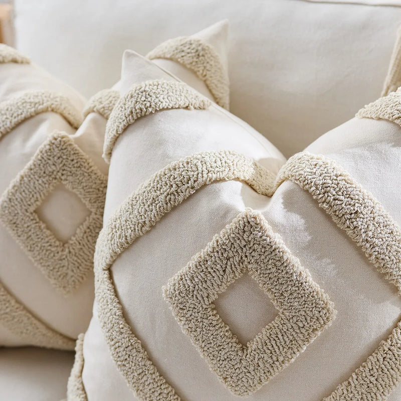 Axyaa Tufted Tassel Diamond Cushion Cover - Boho Style - 45x45cm