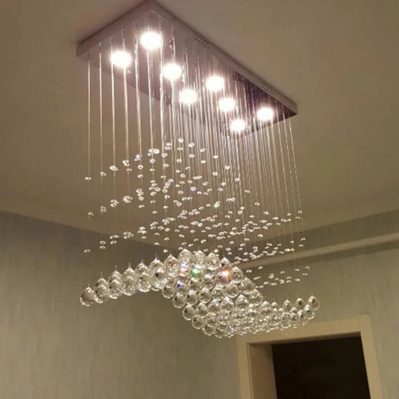 Axyaa Modern Rectangle K9 Crystal Chandelier LED Pendant Light for Living Room and Cafe