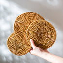Axyaa Hand-woven Rattan Coaster Tray Set