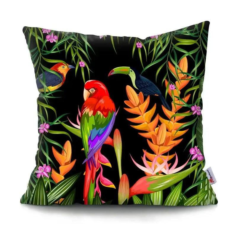 Axyaa Tropical Plant Parrot Decorative Pillow Cover - Flowers Sofa Cushion Case