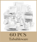 Axyaa Amparo 60-Piece White Porcelain Dinnerware Set for 12 People