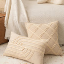 Axyaa Beige Tassel Cushion Cover 45x45cm Solid Cotton Linen for Home Sofa Bed Decor