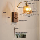 Axyaa Copper Glass LED Wall Lights Bedroom Living Room Pull Chain Switch Bedside Lamp
