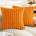 Axyaa Luxury Faux Fur Striped Pillow Covers White