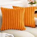 Axyaa Luxury Faux Fur Striped Pillow Covers White