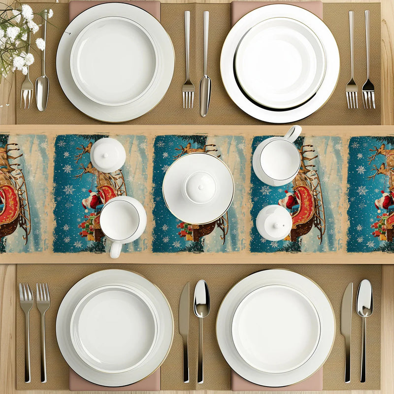 Axyaa Christmas Santa Table Runner - Washable Dining Cloth for Home Decoration