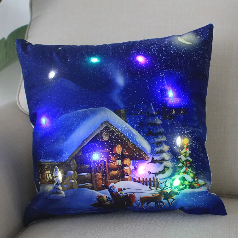 Axyaa LED Xmas Throw Pillows 18x18 inch - Cartoon Christmas Decoration