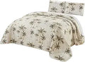 Axyaa Tropical Palm Tree Queen Size Quilt Set Reversible Bedspread Coverlet Beige