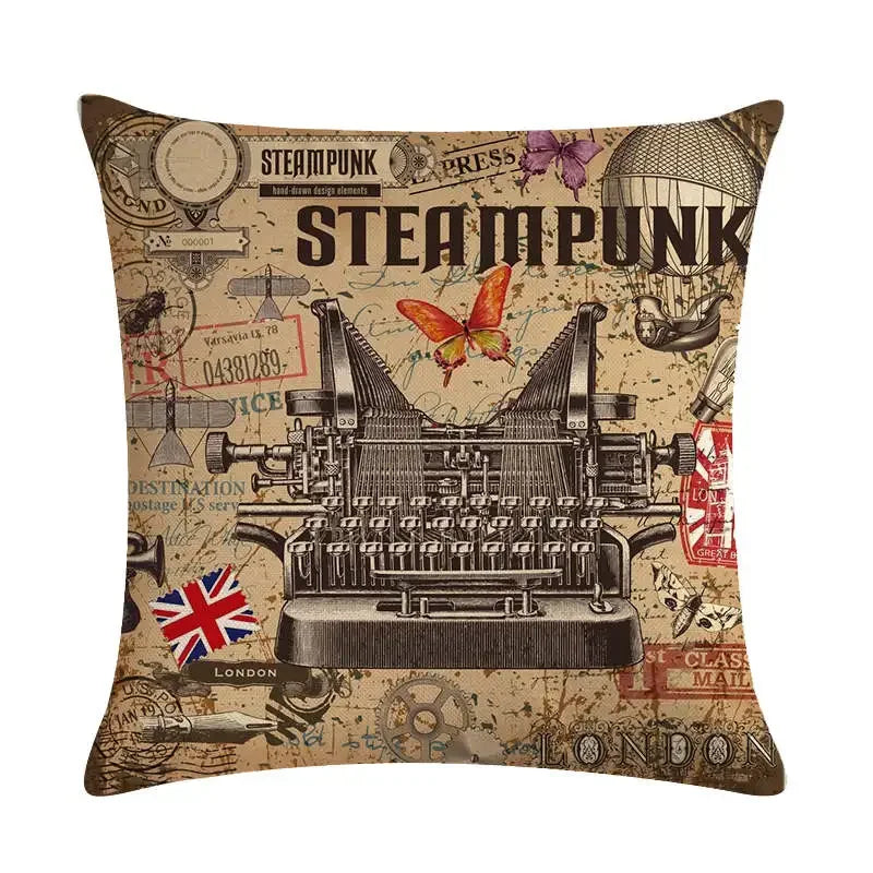 Axyaa Retro Typewriter Camera Linen Pillow Cover 45x45cm