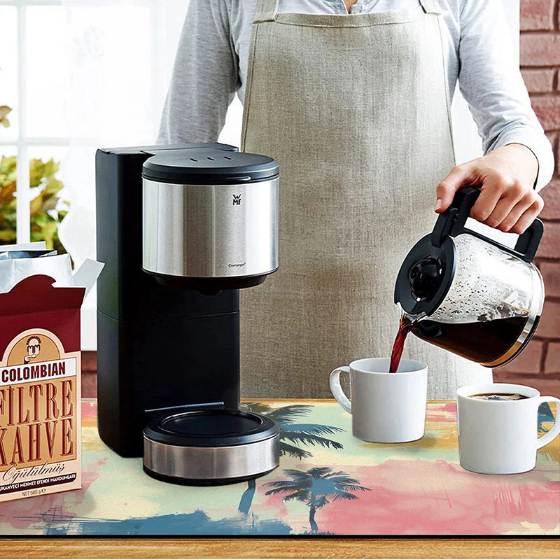 Axyaa Tropical Plants Coffee Cup Drying Mat Non-slip Absorbent Mat for Kitchen Counter