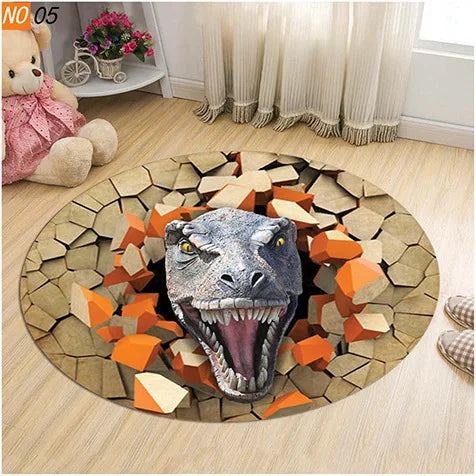 Axyaa Dinosaur Cartoon Kids Round Carpet Rug for Home Floor - Anti-Slip Mats