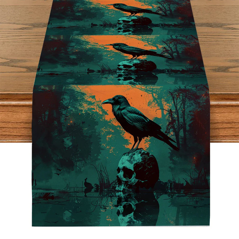 Skeleton Silhouettes Table Runner by Axyaa: Elegant Home & Party Decoration