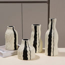 Axyaa Geometric Stripes Wave Ceramic Vase - Handmade Irregular Design