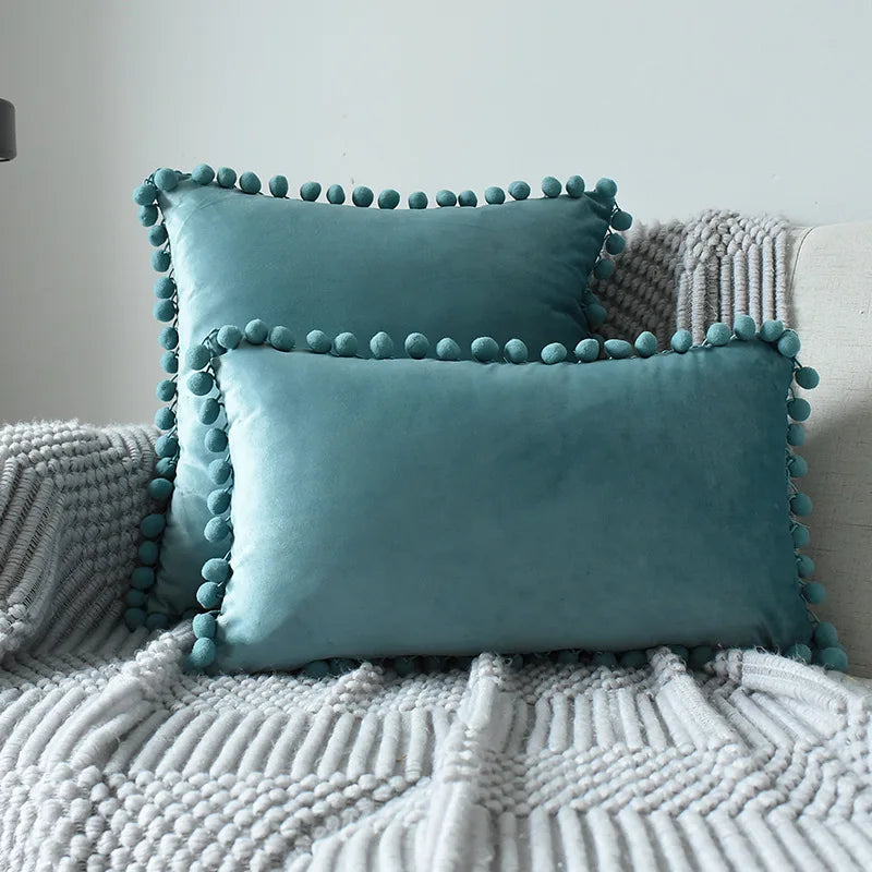 Axyaa Velvet Cushion Cover with Tassels Fringe - Soft Decorative Boho Pillows
