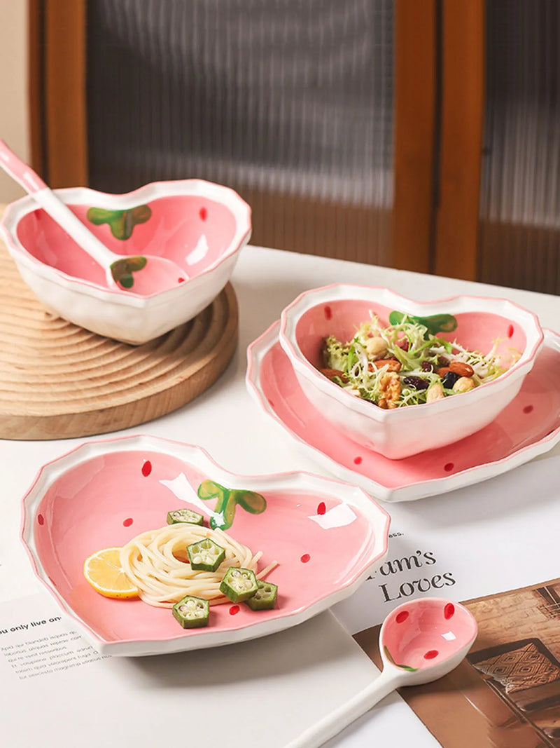 Axyaa Strawberry Girl Heart Tableware Set - Bowl, Spoon, Plate