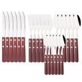 Axyaa Red Silver Stainless Steel Cutlery Set with Wood Handle - 16/24Pcs