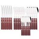 Axyaa Red Silver Stainless Steel Cutlery Set with Wood Handle - 16/24Pcs