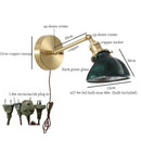 Axyaa Green Glass LED Wall Lamp Pull Chain Switch Vintage Wall Sconce