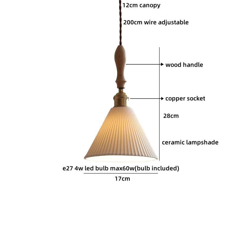 Axyaa Ceramic Pendant Light Wood White LED Lamp for Living Room & Cafe