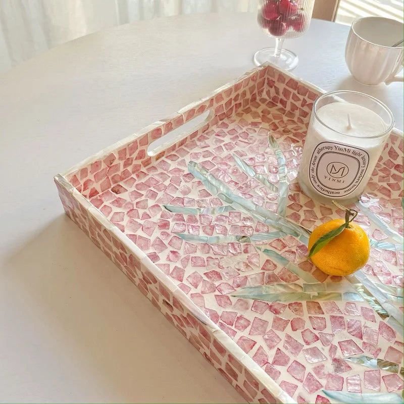 Axya Pink Mother-of-Pearl Seashell Tray: Handmade Fruit Basket Organizer