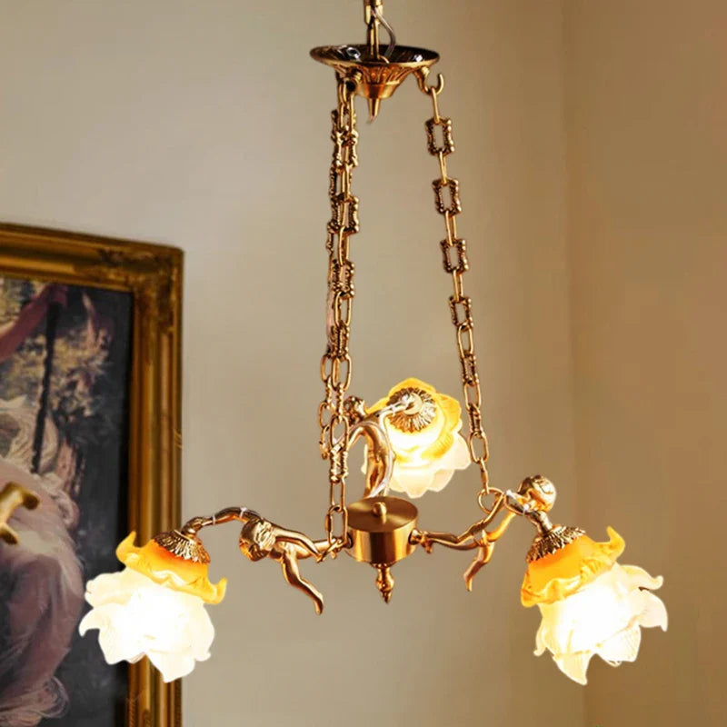 Axyaa Brass Angel Chandeliers: Elegant Living Room Pendant Lights