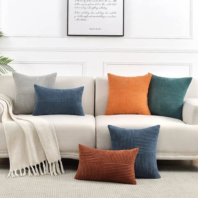 Corduroy Boho Throw Pillow Covers 18x18 Inch for Home Decor - Axyaa