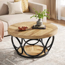 Axyaa Industrial 2-Tier Round Coffee Table with Storage Shelves