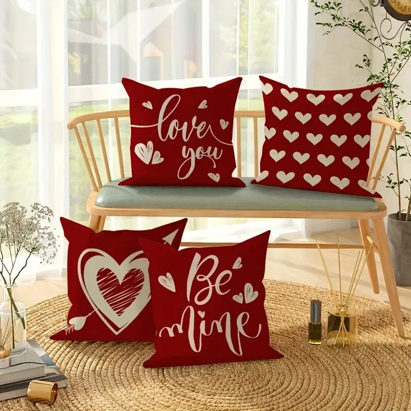 Axyaa Red Love Pattern Pillowcase for Home Sofa Decoration