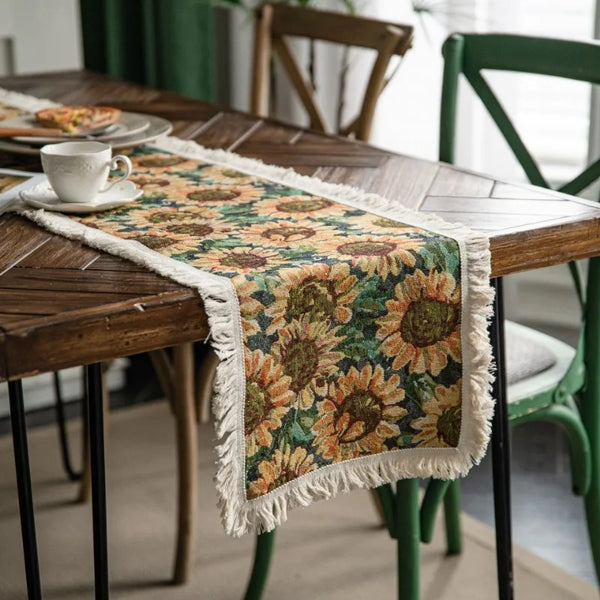Jacquard Sunflower Tassel Table Runner for American Party Decor - Axya