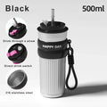 Axyaa Stainless Steel Coffee Cup with Straw and Rope - 500ML Thermos Mug