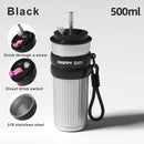 Axyaa Stainless Steel Coffee Cup with Straw and Rope - 500ML Thermos Mug