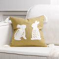 Axyaa Bunny Rabbit Floral Embroidery Pillow Cover, Soft Canvas Texture, Easter Home Decor