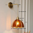 Axyaa Tiffany Glass Pull Chain Wall Sconce LED Lamp - Adjustable Bedroom Mirror Light