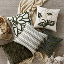 Axyaa Green Flower Embroidery Pillowcase - Decorative Sofa Throw Cushion Cover