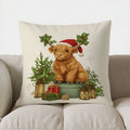 Festive Highland Cow Christmas Pillow Cover for Sofa, Bedroom, Car - Axyaa
