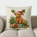 Festive Highland Cow Christmas Pillow Cover for Sofa, Bedroom, Car - Axyaa