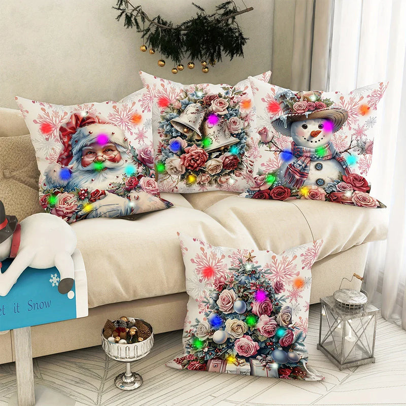 Axyaa LED Luminous Pillowcase with Santa Claus Snowman Rose Design