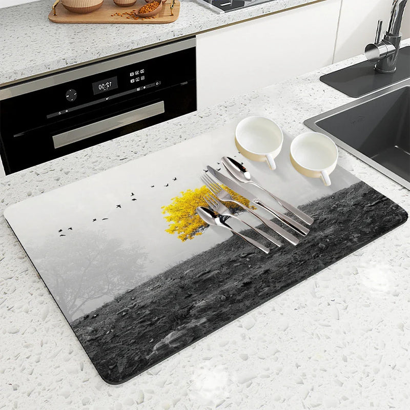 Axyaa Scenery Kitchen Absorbent Draining Mat - Quick Dry, Super Absorbent Dish Drying Mat