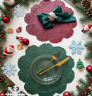 Axyaa Floral Green Embossed Faux Leather Placemats Set - Perfect for Home, Hotel, or Restaurant