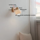 Axyaa White Ceramic LED Wall Lights with Pull Chain Switch on Modern Wood Base